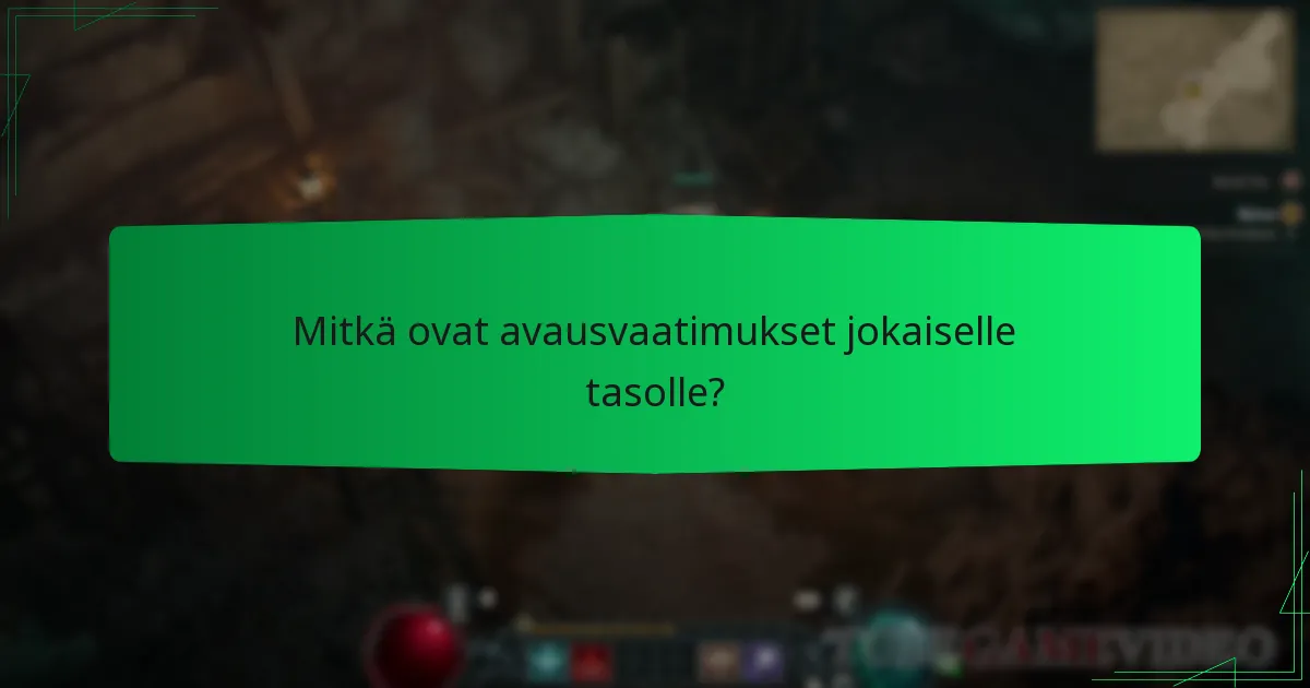 Mitkä ovat avausvaatimukset jokaiselle tasolle?